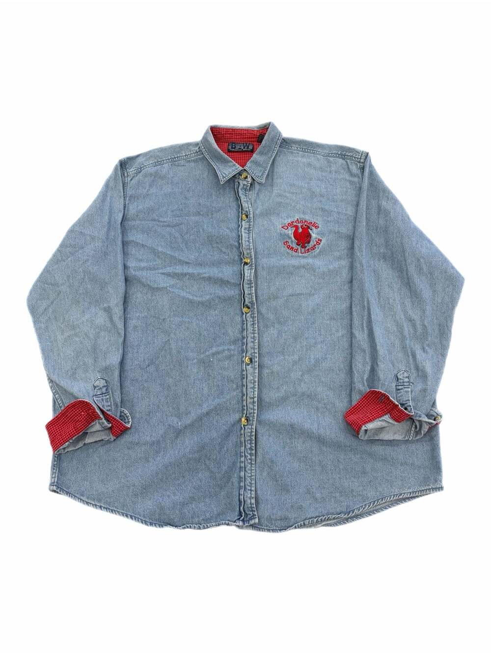 BAW Athletic Wear Dardanelle Sand Lizards Embroidered Denim Button-Up Shirt